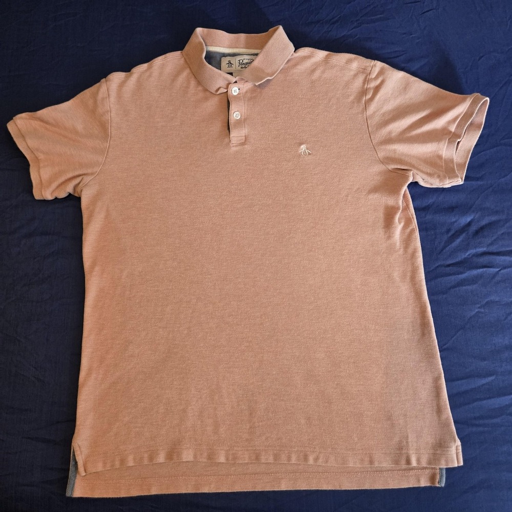 Original Penguin Shirt Mens Medium Pink Cotton Knit Short Sleeve Polo Casual
